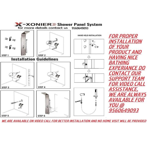 X-XONIER® Stainless Steel 304 Grade Shower Panel 6in1+ Extra Large 3Ways Hand Shower Tower System With LED Rainfall Waterfall Shower 2Body Massage 4Mist Spray Temperature Display Shower Panel.(Black) - Image 8