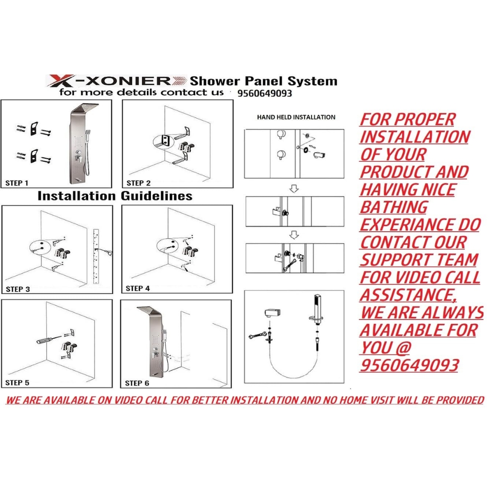 X-XONIER® Stainless Steel 304 Grade Shower Panel 6in1+ Extra Large 3Ways Hand Shower Tower System With LED Rainfall Waterfall Shower 2Body Massage 4Mist Spray Temperature Display Shower Panel.(Black) - Image 8