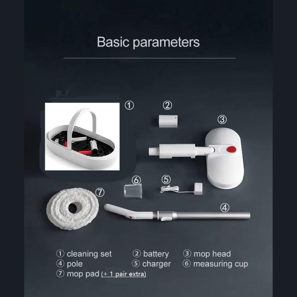 X-XONIER Plastic Smart Spin Electric Mop with Bucket & Dual Pad,Power Cleaning, Self Wash & Dry, Remote Operation, 360 Cleaning, Rechargeable & Replaceable Battery, Extra Pads Expendable Handle White