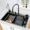 X-XONIER Kitchen Sink All In One 304 Grade Stainless Steel Multipurpose Multifunction 3 Mode Tap with Pullout Feature Glass Washer Soap Disp. Mini Sink Single Bowl Kitchen Sink (30x 20x 9)