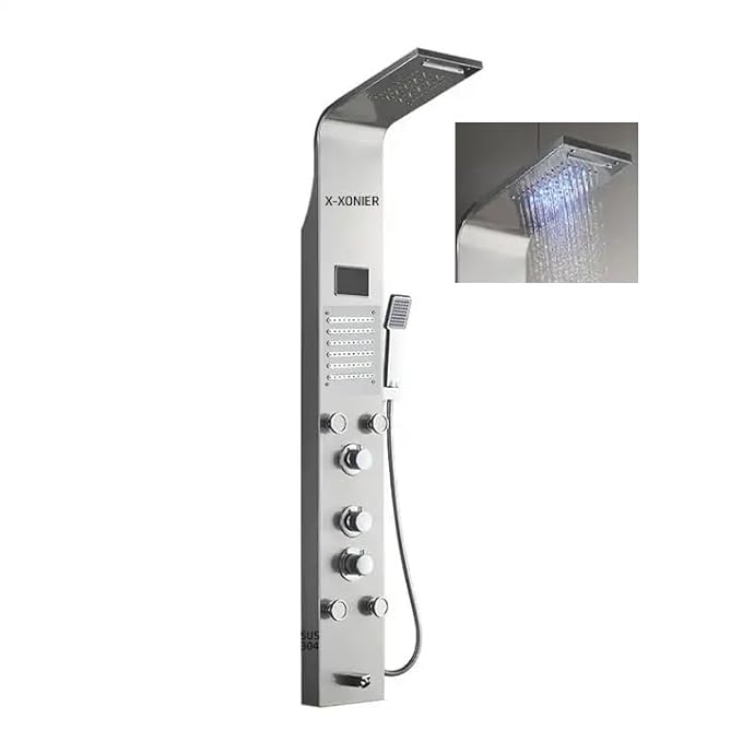 X-XONIER Stainless Steel 304 Grade 6 IN 1 Shower Panel Thermostatic with Child Safty