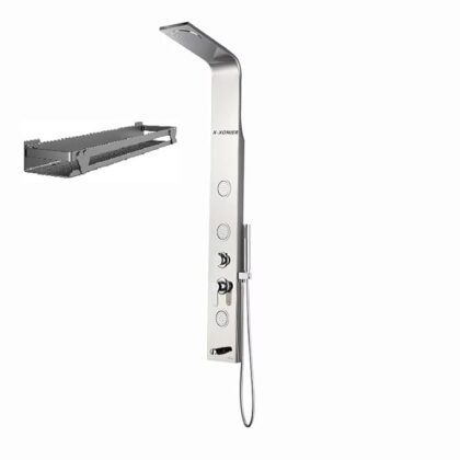 X-XONIER Stainless Steel 304 Grade Shower Panel 4-in-1 Tower System Rainfall Shower Body Massage Spray Handheld Shower Easy Connect Brushed Finish Silver