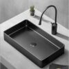 X-XONIER Stainless Steel Wash Basin Countertop Table top Bathroom Sink Washbasin Over Counter for Bathroom Resturent Living room Luxury Matt Black