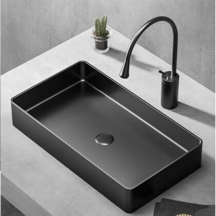 X-XONIER Stainless Steel Wash Basin Countertop Table top Bathroom Sink Washbasin Over Counter for Bathroom Resturent Living room Luxury Matt Black