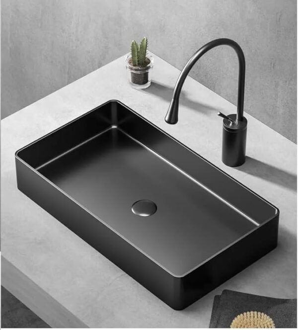 X-XONIER Stainless Steel Wash Basin Countertop Table top Bathroom Sink Washbasin Over Counter for Bathroom Resturent Living room Luxury Matt Black