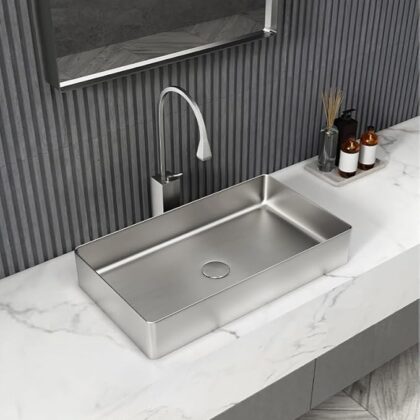 X-XONIER Stainless Steel Wash Basin Countertop Table top Bathroom Sink Washbasin Over Counter for Bathroom Resturent Living room Luxury Matt Silver
