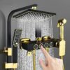 X-XONIER® Black and Gold Thermostatic Shower Panel System, 4-in-1 with Push Switches, Head Shower, Tub Spout, Handheld Bidet (Black Gold)