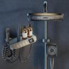 X-XONIER® Digital Thermostatic Brass Shower System, Wall Mount, 4-Function Digital Display with Overhead Rain Shower, 3 Ways Hand Shower, Body Jets, Hidden Tub Spout Hot & Cold Mixer, Grey