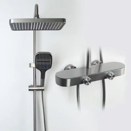 X-XONIER® Luxury Shower System, 3-in-1, Dazzling Large Overhead Shower and 3 Way Multifunction Hand Shower, Hot and Cold Shower set, Mixer Hidden Tub Spout, Panel Gray