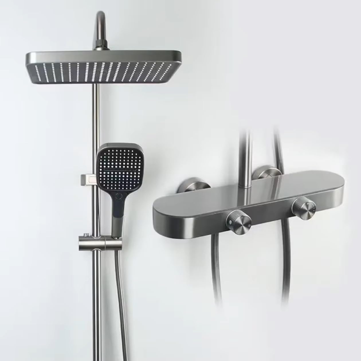 X-XONIER® Luxury Shower System, 3-in-1, Dazzling Large Overhead Shower and 3 Way Multifunction Hand Shower, Hot and Cold Shower set, Mixer Hidden Tub Spout, Panel Gray