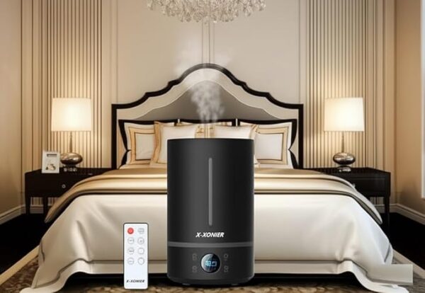 X-XONIER® Ultrasonic Cool Mist Humidifier, 7 Liters, Auto Sensor, Touch Panel Remote Control Mist 360°, Auto Shut Off & Start, Aroma Diffuser, Sleep Mode, Top Filling Elegand Black