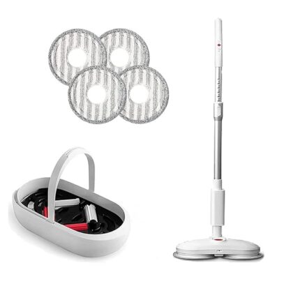 X-XONIER Plastic Smart Spin Electric Mop with Bucket & Dual Pad,Power Cleaning, Self Wash & Dry, Remote Operation, 360 Cleaning, Rechargeable & Replaceable Battery, Extra Pads Expendable Handle White