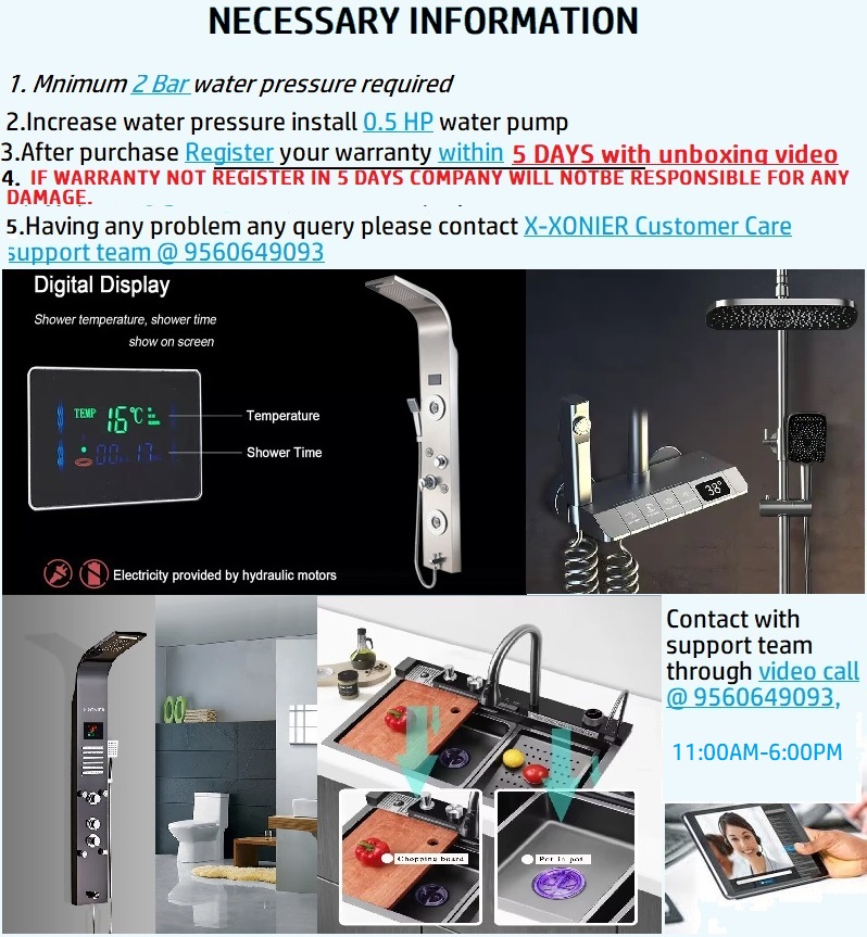 X-XONIER 304 Grade Stainless Steel Shower Panel 6 in 1 Shower System Handshower with Waterfall Outlet Tub Spout Body Massage Spray With Hot &cold Mixer Black - Image 4